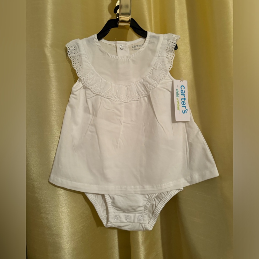 Infant White Dress one piece- with lace trim